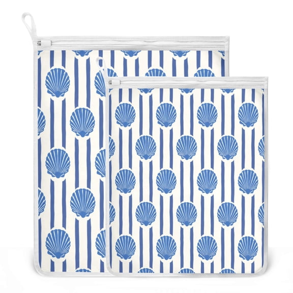 2 Pack Mesh Laundry Bags Elegant Seashell Stripe Pattern Durable Polyester Wash Bags with Zipper 2 Sizes Reusable Delicates Bag for Washing Machine Travel Storage