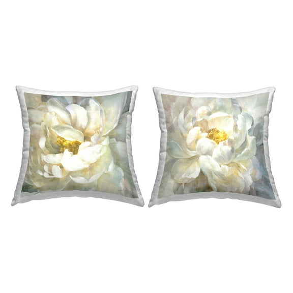 Stupell Industries Blooming Soft Florals White Peonies Glam Off-White, 18 x 7 x 18, Decorative Pillows, (Set of 2)
