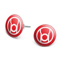 Green Lantern Blackest Night Red Lantern Logo Novelty Silver Plated Stud Earrings