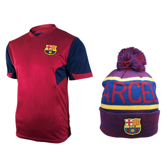 Icon Sports Men FC Barcelona Official Soccer Jersey and Beanie Combo 41 - Small