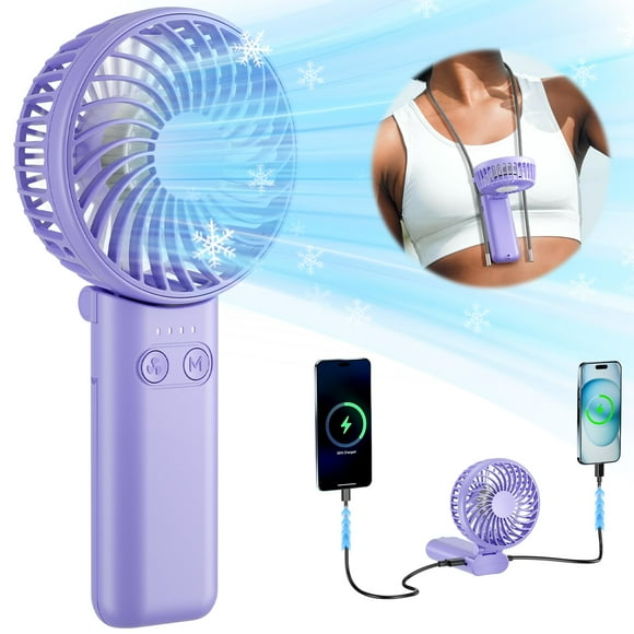 Ventilador portátil HandFan mejorado, 5 velocidades, fuerte flujo de aire, color morado