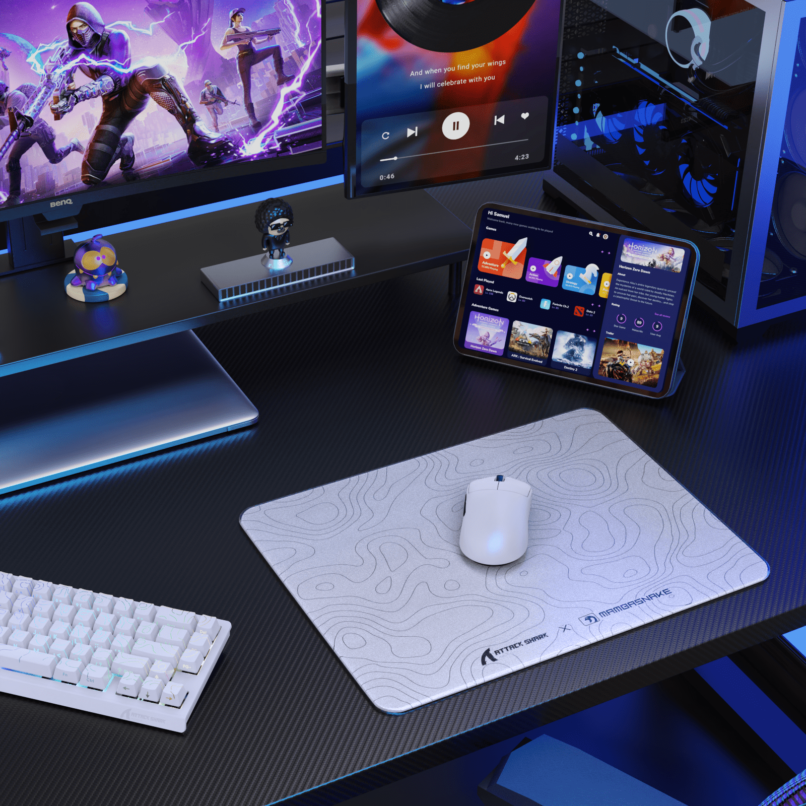 ATTACK SHARK CM05SE Glass Gaming Mouse Pad,16.14x12.20 in Tempered Glass Hard Mouse Pad with Nano-Textured Surface, Non-Slip PU Leather Base,9H Scratch Resistant Large Mouse Mat for FPS &PC Gaming