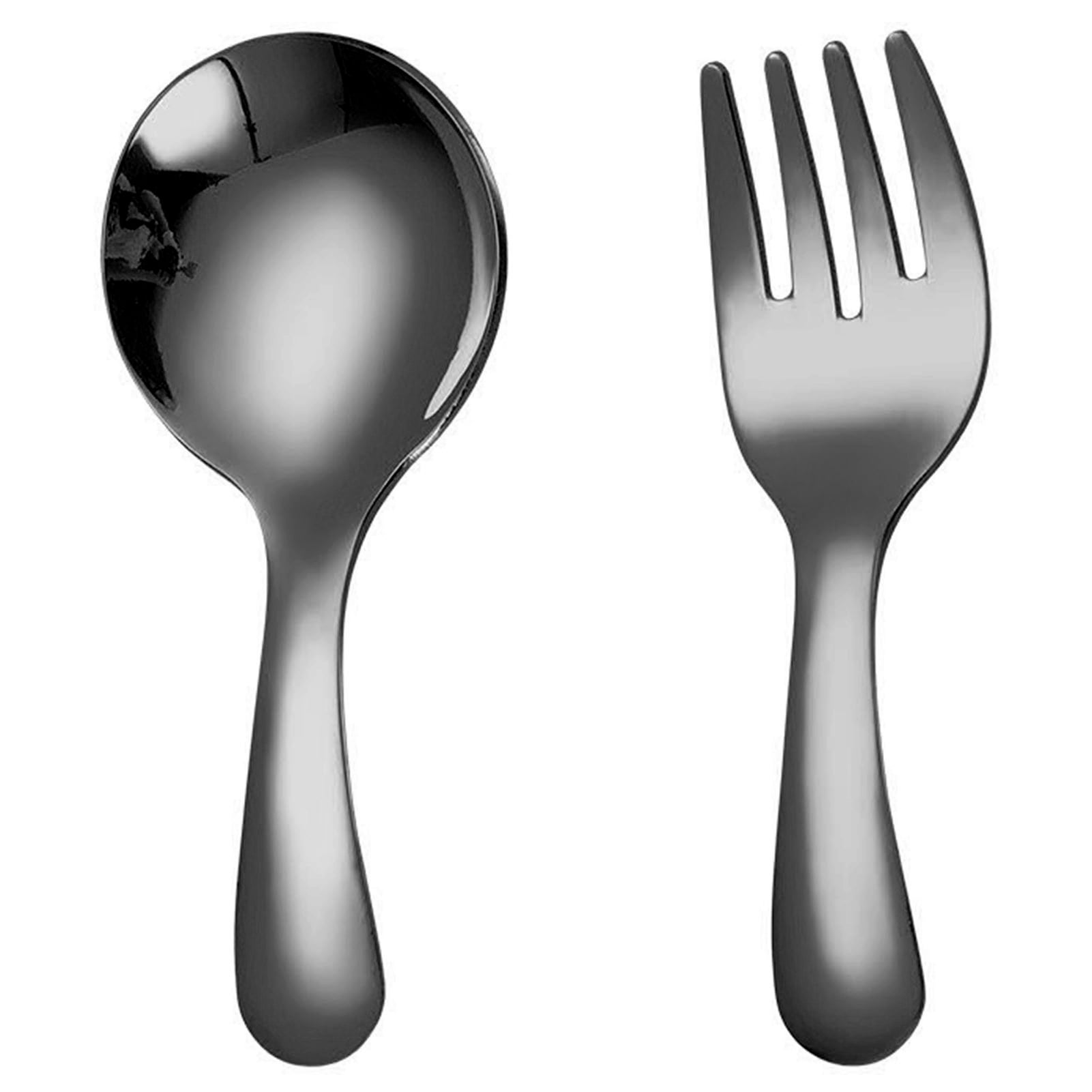 HEVIRGO 7 Sets/14PCS Stainless Steel Baby Spoon Fork Set Short Handle Mirror Polished Mini Ice Cream Dessert Tea Soup Spoon Fork Set Kitchen Cutlery Utensils,Multicolor