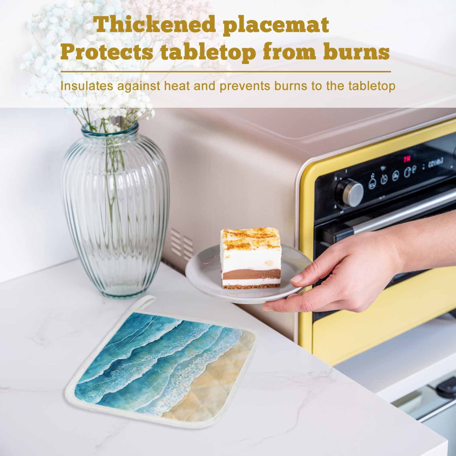 Aqua Coastal Pot Holders for Kitchen Heatproof Potholder, 4 Pack Nautical Summer Beach Ocean Beige Hot Pads Multipurpose Oven Pads Cloth Potholders Trivet for Cooking and Baking