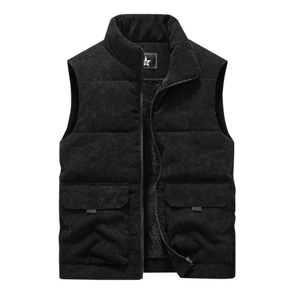 ZQUUVOU Men's Puffer Vest Sport Outdoor Workwear Vest Fleece Lined Corduroy Padded Sleeveless Jacket for Hiking Athletic Black