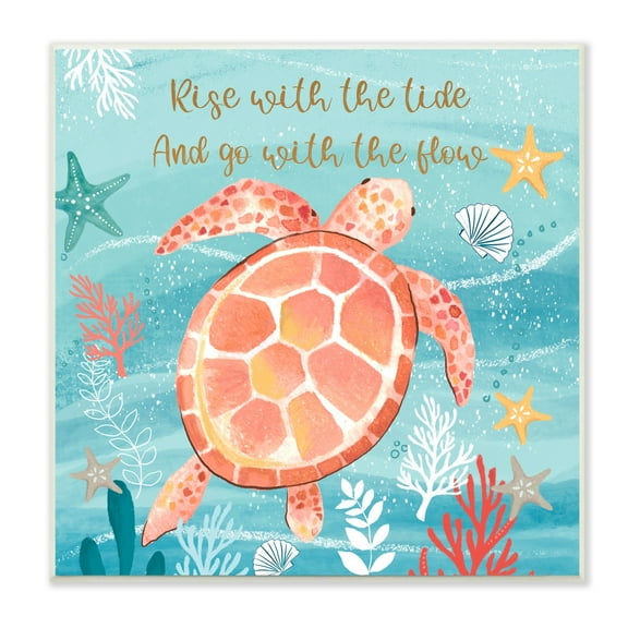 Stupell Industries Go With The Flow Sea Turtle Uplifting Message Graphic Art Unframed Art Print Wall Art, Design by Sharon Lee