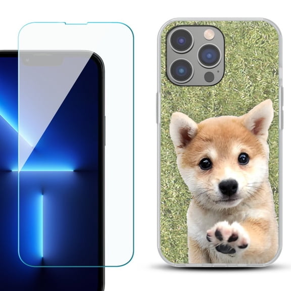 Slim-Fit Gel TPU Phone Case for iPhone 14 Pro Max, with Tempered Glass Screen Protector, by OneToughShield ® - Shiba