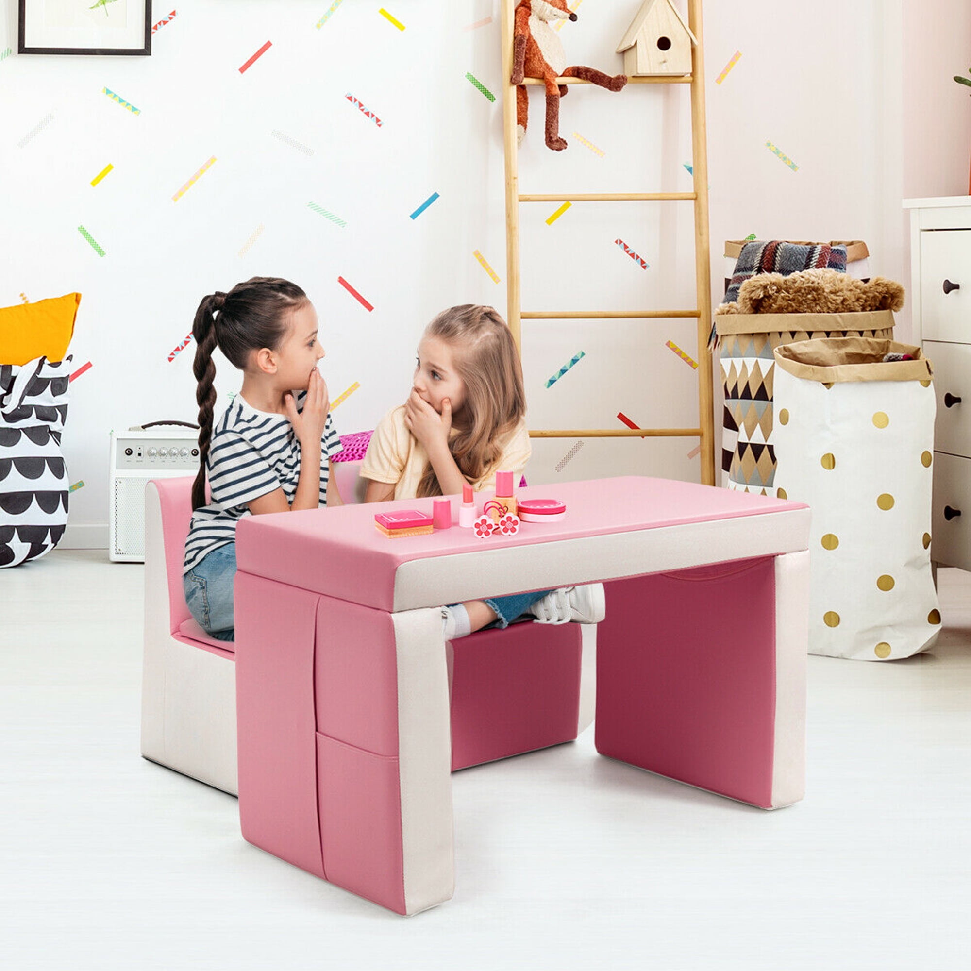 Gymax Multi functional Kids Sofa Table Chair Set 2 Seat Couch Furniture W Storage Box