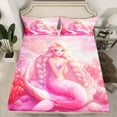 thumbnail image 2 of Manfei Chic Mermaid Queen Sheet Sets,Ocean Animal Flat Sheet,Pink Fairy Tale Queen Fitted Sheet For Girls,Ultra Soft Home Decor,4pcs, 2 of 7