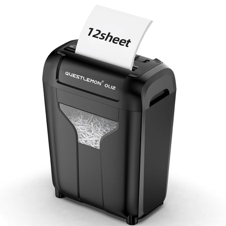 QUESTLEMON 12-Sheet Cross Cut Paper Shredder, 4.5Gal Home Office Shredders for Paper, Credit Card, Mail, Staples, with Jam-Proof System , P-4 Security Level