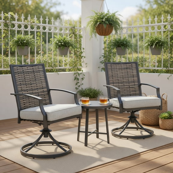 Topcobe 3 Piece Patio Swivel Chair Set, Patio Sectional Furniture Set with Soft Seat Cushions for Backyard