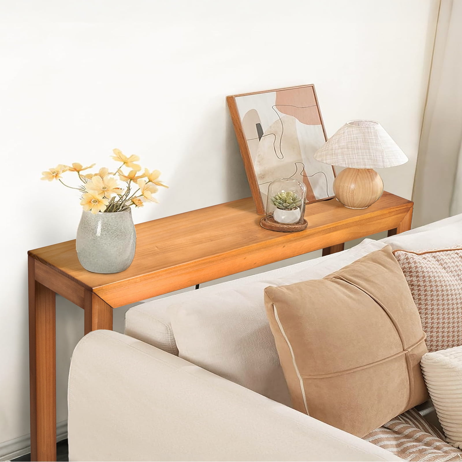 Zimtown Modern Console Table for Entryway, 46" Long Simplistic Sofa Table Narrow Hallway Foyer Table for Living Room, Honey Wood