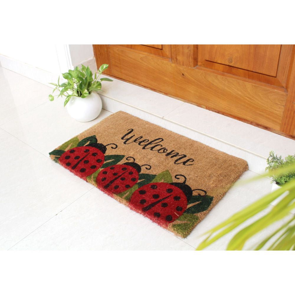 RugSmith Handloom Woven & Printed Ladybug Indoor and Outdoor Coir Doormat, 18" x 30"