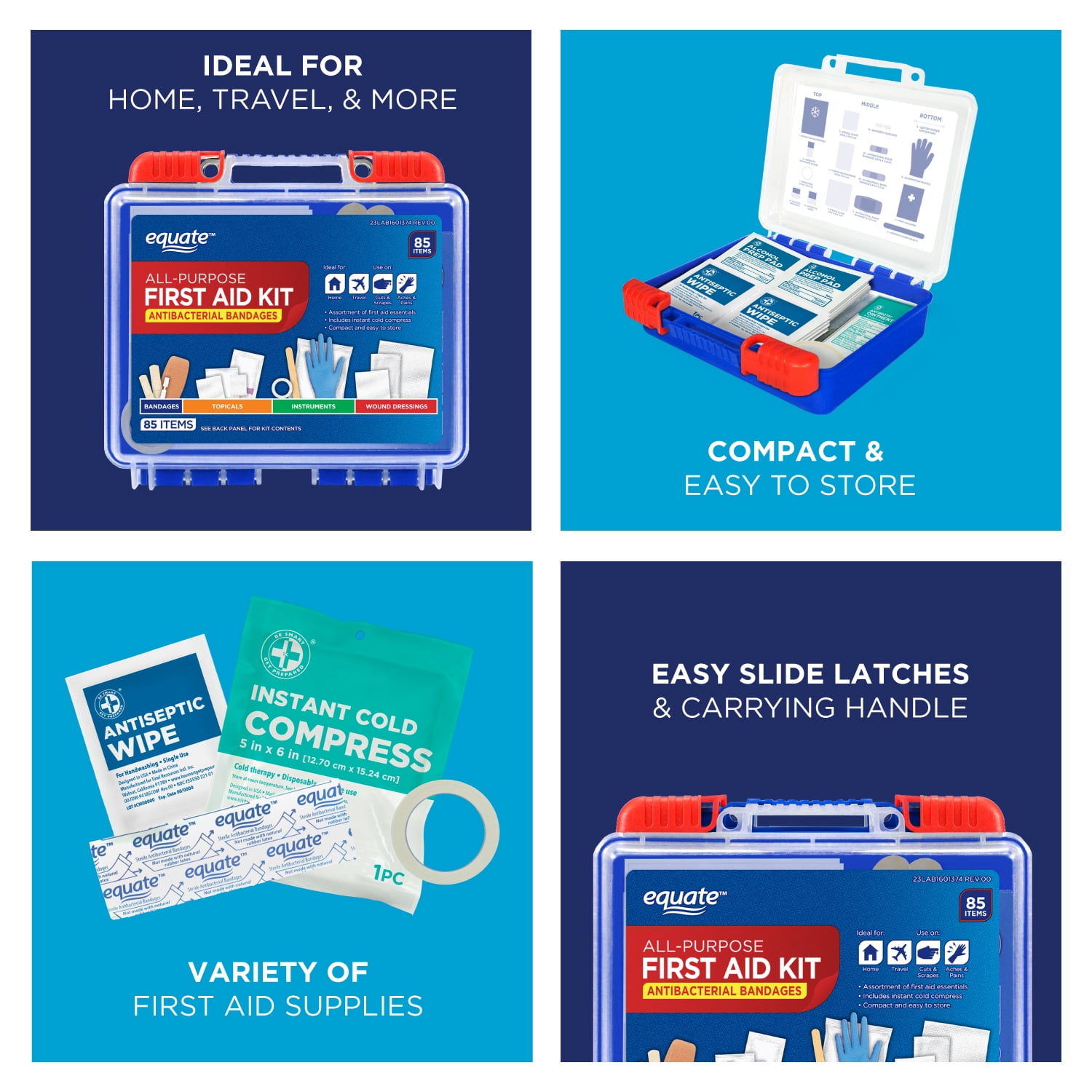 (6 pack) Equate On-the-Go First Aid Kit - Home, Travel, Office, Auto, School, 85 Pieces