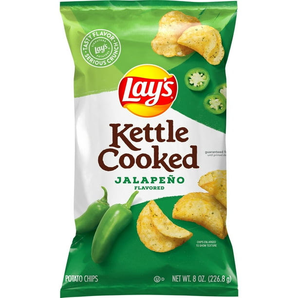 Lay's Kettle Cooked Potato Chips, Jalapeno, 8 oz Bag