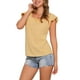 thumbnail image 4 of INSPIRAR CHIC Blusas de Cuadros para Mujeres con Cuello Cuadrado y Mangas de Volante Verano L Amarillo Claro, 4 of 5