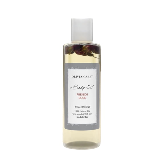 French Rose Body Oil by Olivia Care - Vegan & Natural - Hydrating & Moisturizing - Infused with VITAMIN E, K & Omega Fatty Acids - Refreshing Fragrance - Reduce Dry Skin, Properties - 4 OZ