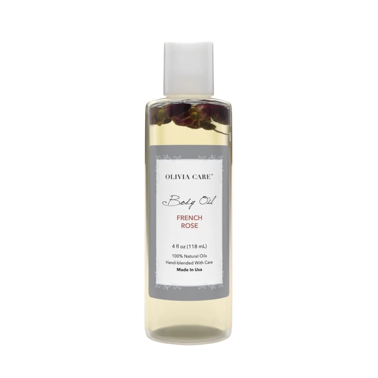 French Rose Body Oil by Olivia Care - Vegan & Natural - Hydrating & Moisturizing - Infused with VITAMIN E, K & Omega Fatty Acids - Refreshing Fragrance - Reduce Dry Skin, Properties - 4 OZ