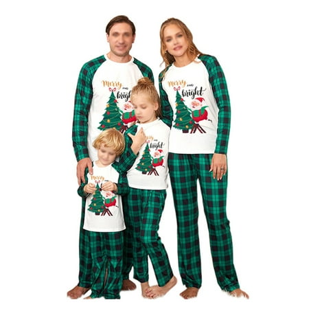

Haite Women Men Kids Santa Printed Long Sleeve Sleepwear Xmas Pjs Tops And Pants Matching Family Pajamas Set Christmas Elastic Waist Crew Neck PJ Sets Green Child 4-5T