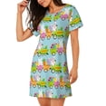 thumbnail image 2 of Sikiie bunnies and chicks on a train Print Women's Short-sleeved Nightdress, Round Neck Pullover Nightdress Pajamas Summer Home Wear, 2 of 6