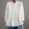 thumbnail image 2 of Women's Oversized Tshirts Retro Pleated Linen Like Regular Fit Shirt Long Sleeve Shirts for Women, 2 of 5