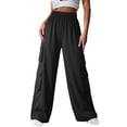 thumbnail image 3 of Hurxie Women Cargo Pants Baggy Y2K Clothing Multi Pockets High Waist Loose Straight Leg Pants Vintage Clothes Black,L, 3 of 8