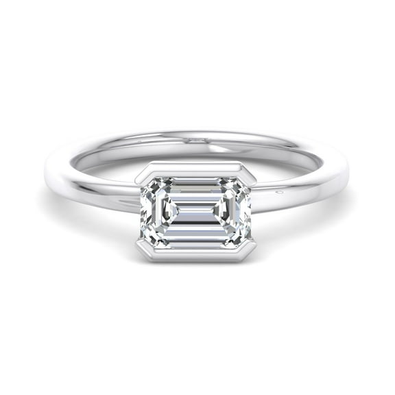 Meryn Jewelry 1.8 Ct Emerald Cut Moissanite Ring - 14K White Gold Plated Engagement Ring for Women - Bezel Set Anniversary Ring - Unique Proposal Ring - Fantastic Elegant Jewelry for Her