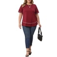 thumbnail image 2 of GRACE & GRANDEUR Camisetas de Verano para Mujeres de Talla Grande, de Manga Corta, Cuello Redondo, Blusas Sueltas de Punto 1X Burdeos, 2 of 6