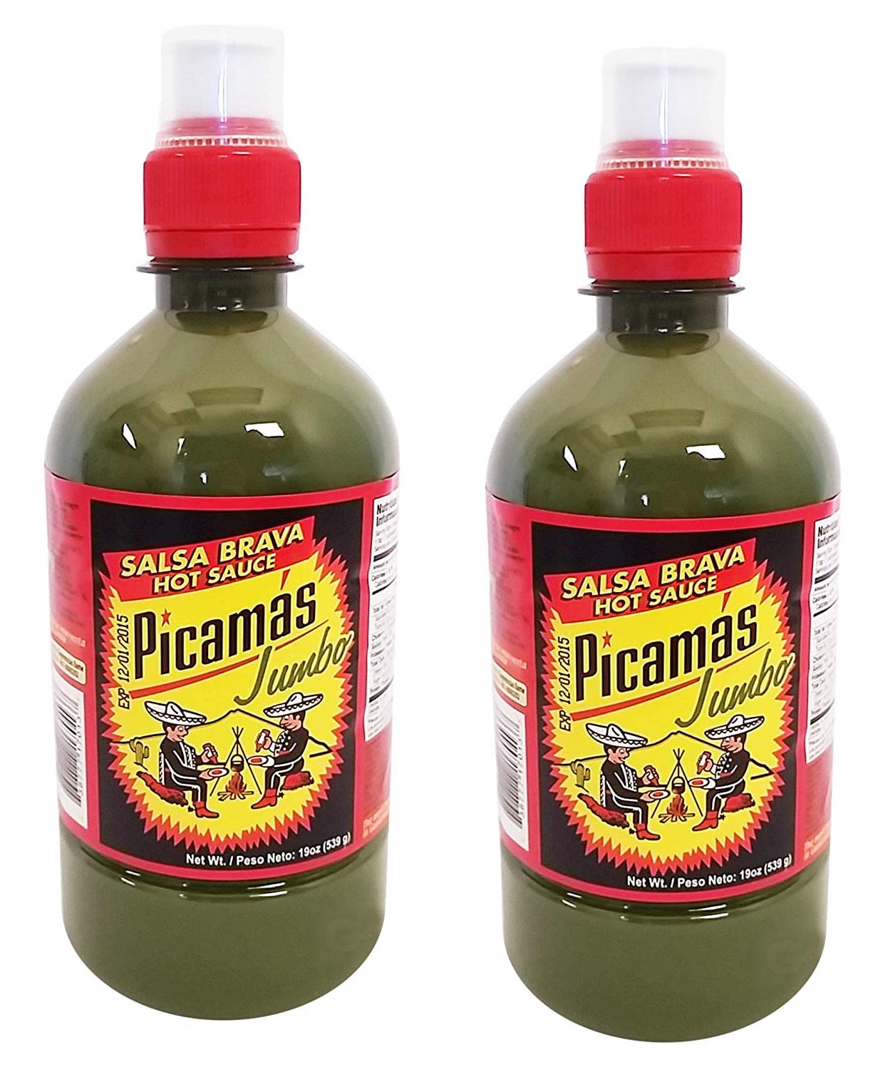Pico Pica Mexican Hot Sauce 2 Pack - Hot - 15.5 oz (2 Large Plastic bottles)