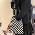 thumbnail image 2 of Totes de hombro de las mujeres de hombro informal para mujer, de tejido con de cuadrícula, de gran capacidad, de causal diario - Negro y Blanco negro Magideal Totes de hombro de las mujeres, 2 of 7