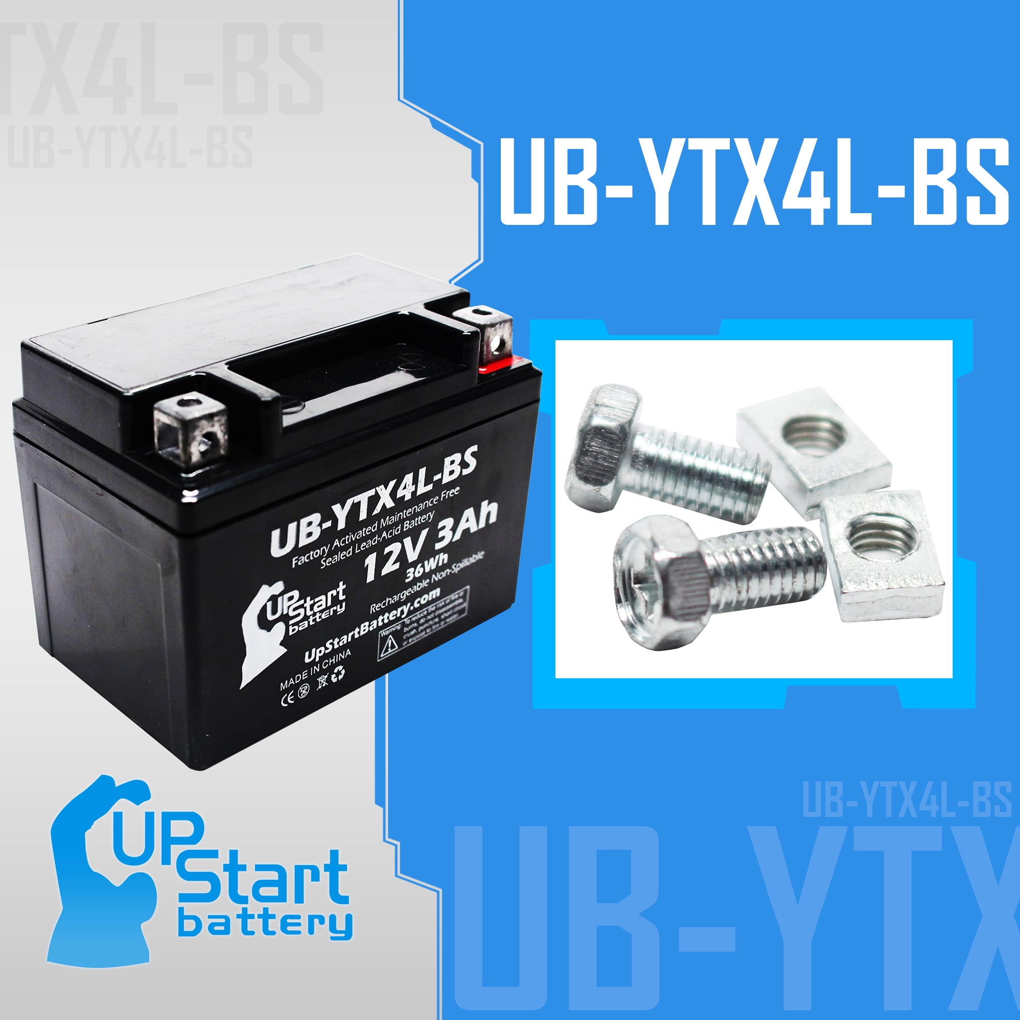 UpStart Battery Replacement 1992 Suzuki DR350S 350CC Factory Activated, Maintenance Free, Motorcycle Battery - 12V, 3Ah, UB-YTX4L-BS