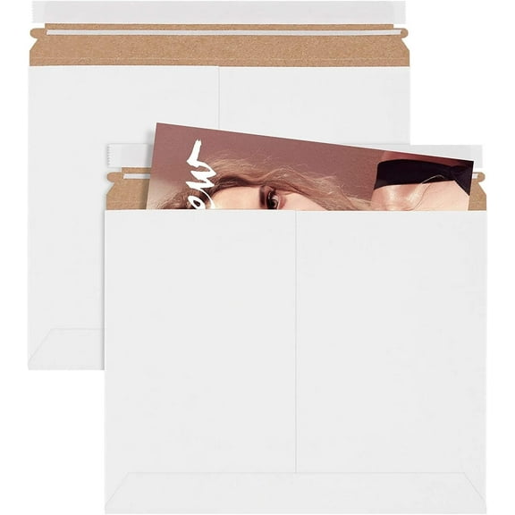 White Rigid Mailers, 12.25 x 9.75 Inch. Pack of 200 Cardboard Envelopes for Photos, Documents. Sturdy Stay Flat Mailers with Self-Seal Closure. Hard Rigid Shipping Envelopes