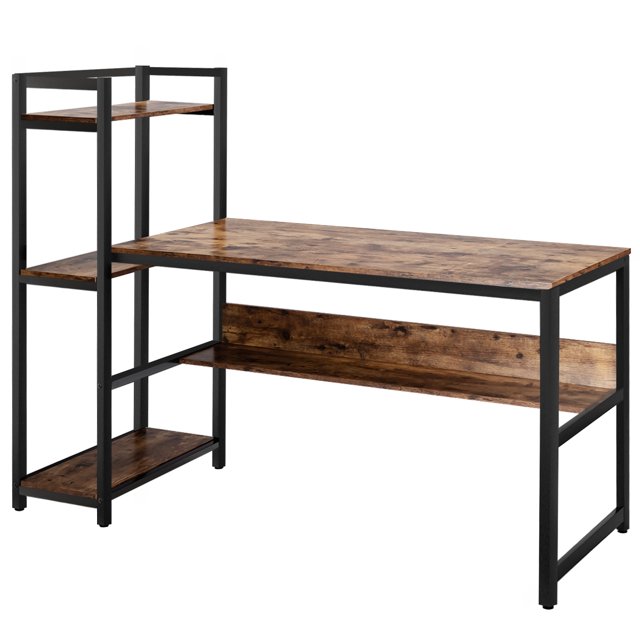 Patiojoy Mufti-Functional Computer Desk PC Workstation with 4 Tier Storage Shelves Rustic Brown