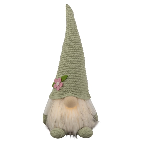 Northlight 12.25" Lighted Green Spring Gnome with Flower Hat