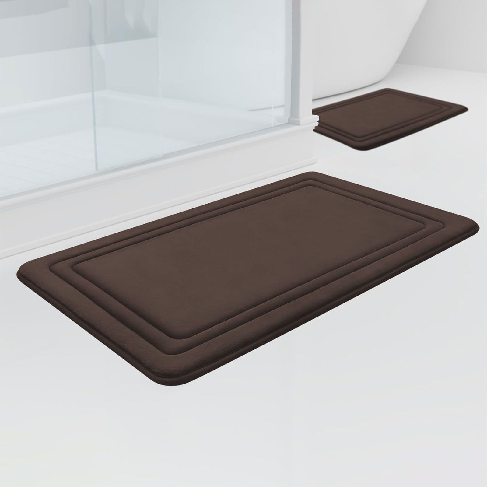 Tripumer Sets 3 Pieces Bathroom Mats Set Non Slip Memory Foam Bath Mats for Bathroom Shower Brown