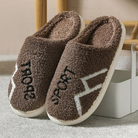 

christmas winter couples men warm home baotou plush soft bottom comfortable solid color flat cotton sliper