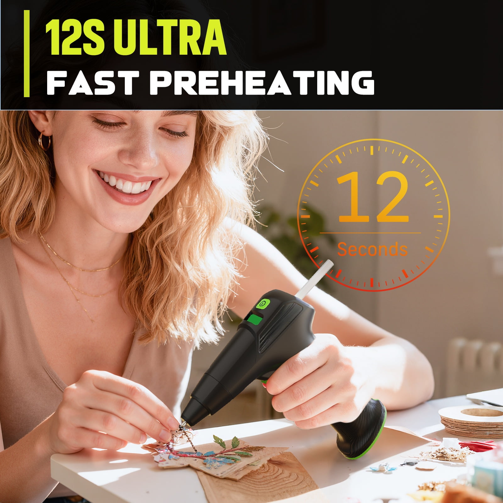 Cordless Hot Glue Gun with Carrying Case,12s Fast Preheating with 2Ah Built-in Battery,with 60pcs Premius Glue Sticks,Smart Power-Off,Suitable for DIY Craft