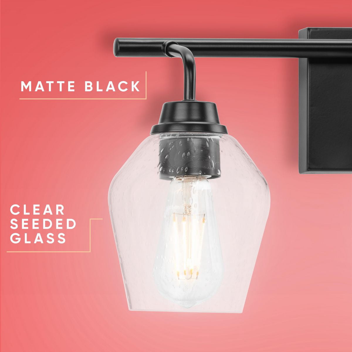 Avec Adalyn Collection 3-Light Matte Black Dimmable Vanity Light with Clear Glass Shades