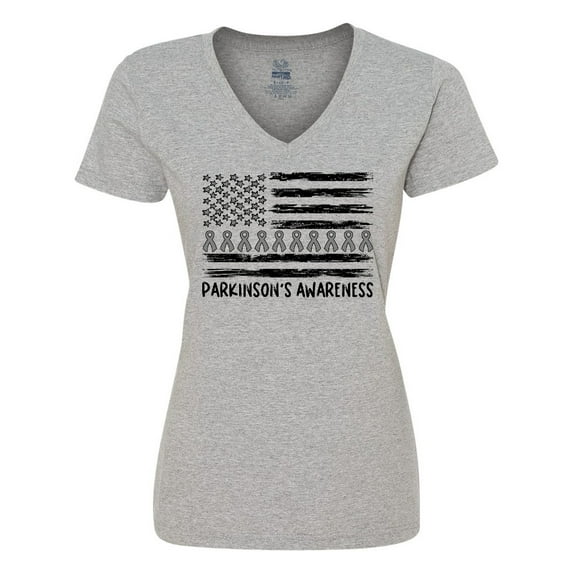 Inktastic Parkinson's Awareness Gray Ribbons and Flag Women's V-Neck T-Shirt