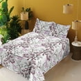 thumbnail image 2 of Ambesonne Floral Fitted & Flat Sheet with Sham 3 Pcs Set, Botany Beadow Ornament Print, Twin XL, Eggplant Ivory Lilac, 2 of 5