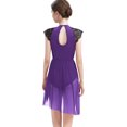 thumbnail image 3 of IBTOM CASTLE Women Elegant Lyrical Dance Dress Lace Cap Sleeve Asymmetrical Tulle Skirt Leotard Contemporary Ballet Dancewear L Purple, 3 of 8