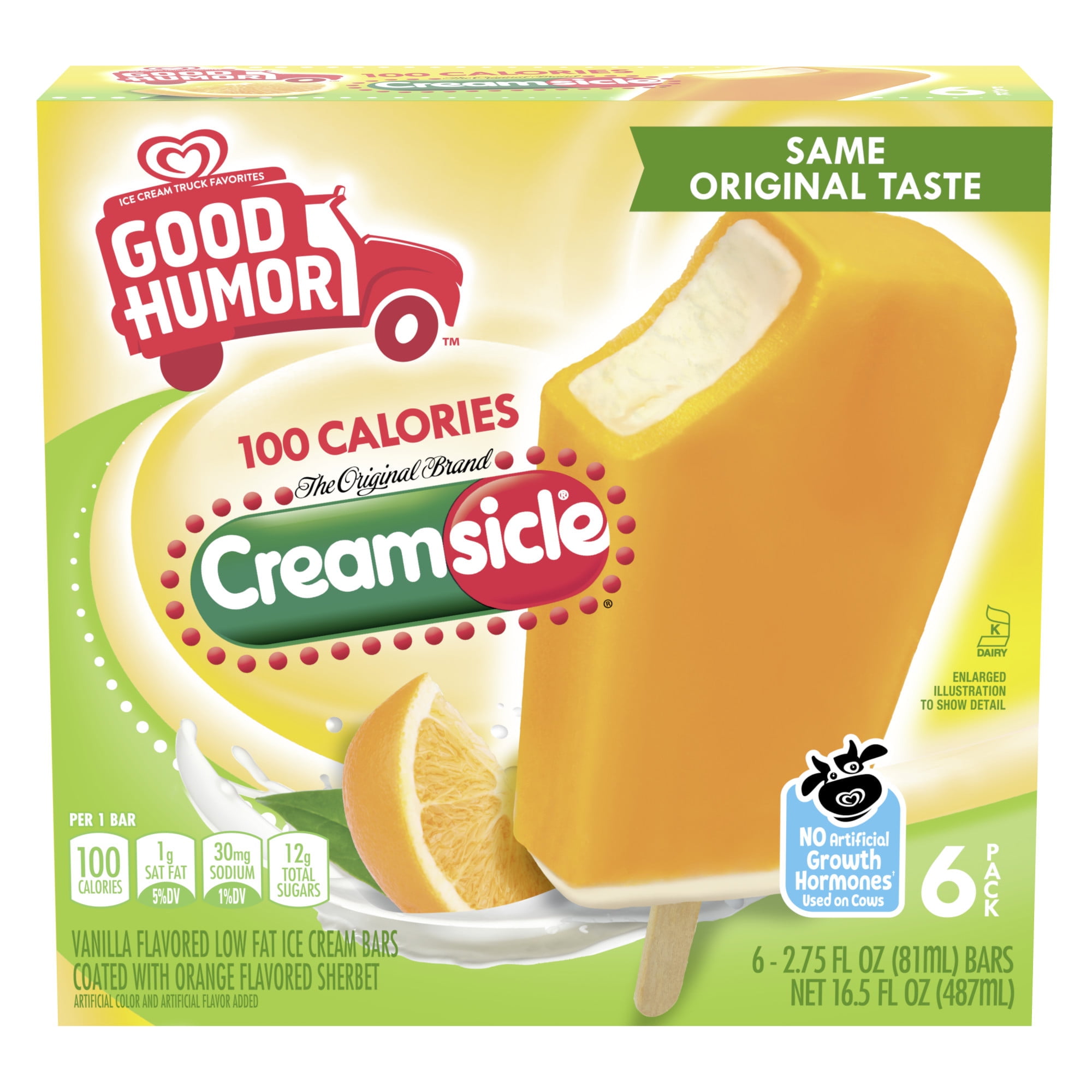 Good Humor Creamy Creamsicle Orange Ice Cream Bars Frozen Desserts, 6 Count