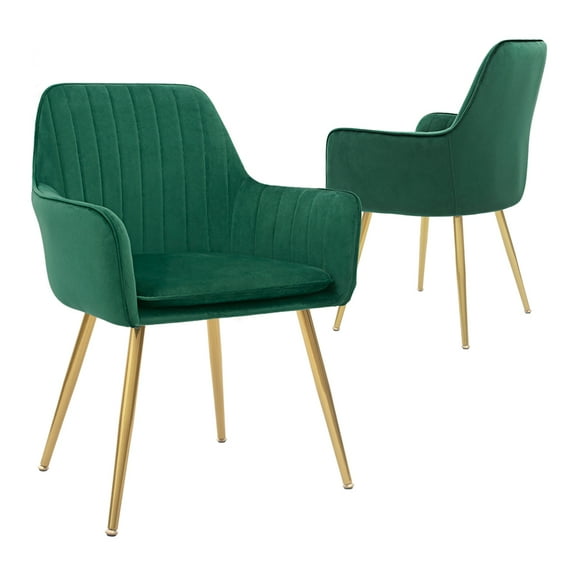 CangLong Modern ‎Metal Velvet Stripes Club Accent Arm Chairs, Green (Set of 2)