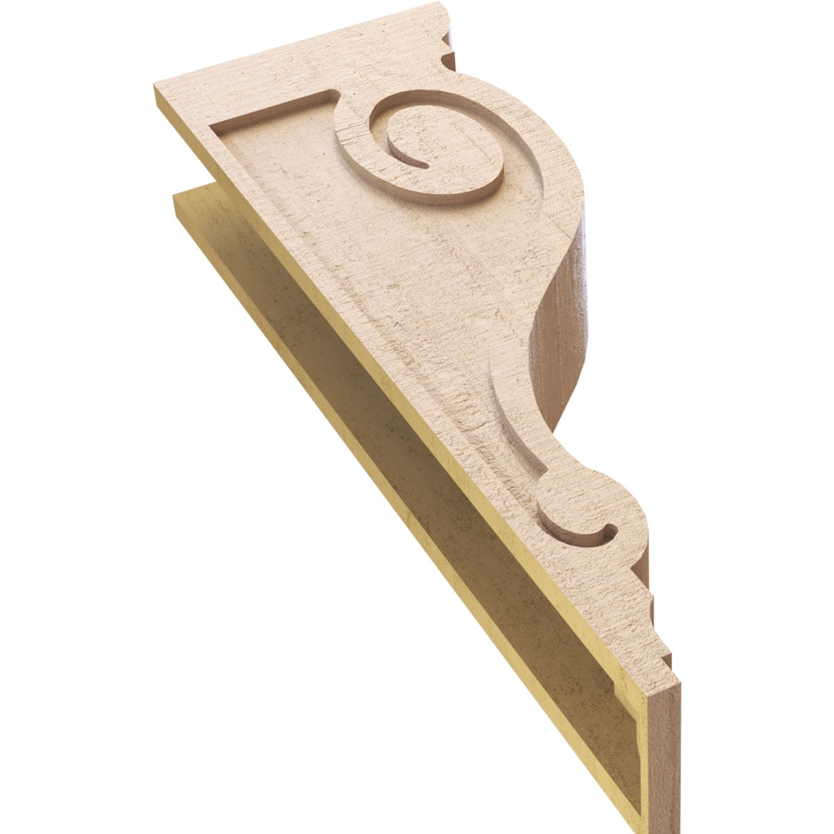 6"W x 12"D x 36"H Thin Scroll Rough Cedar Woodgrain TimberThane Corbel, Primed Tan