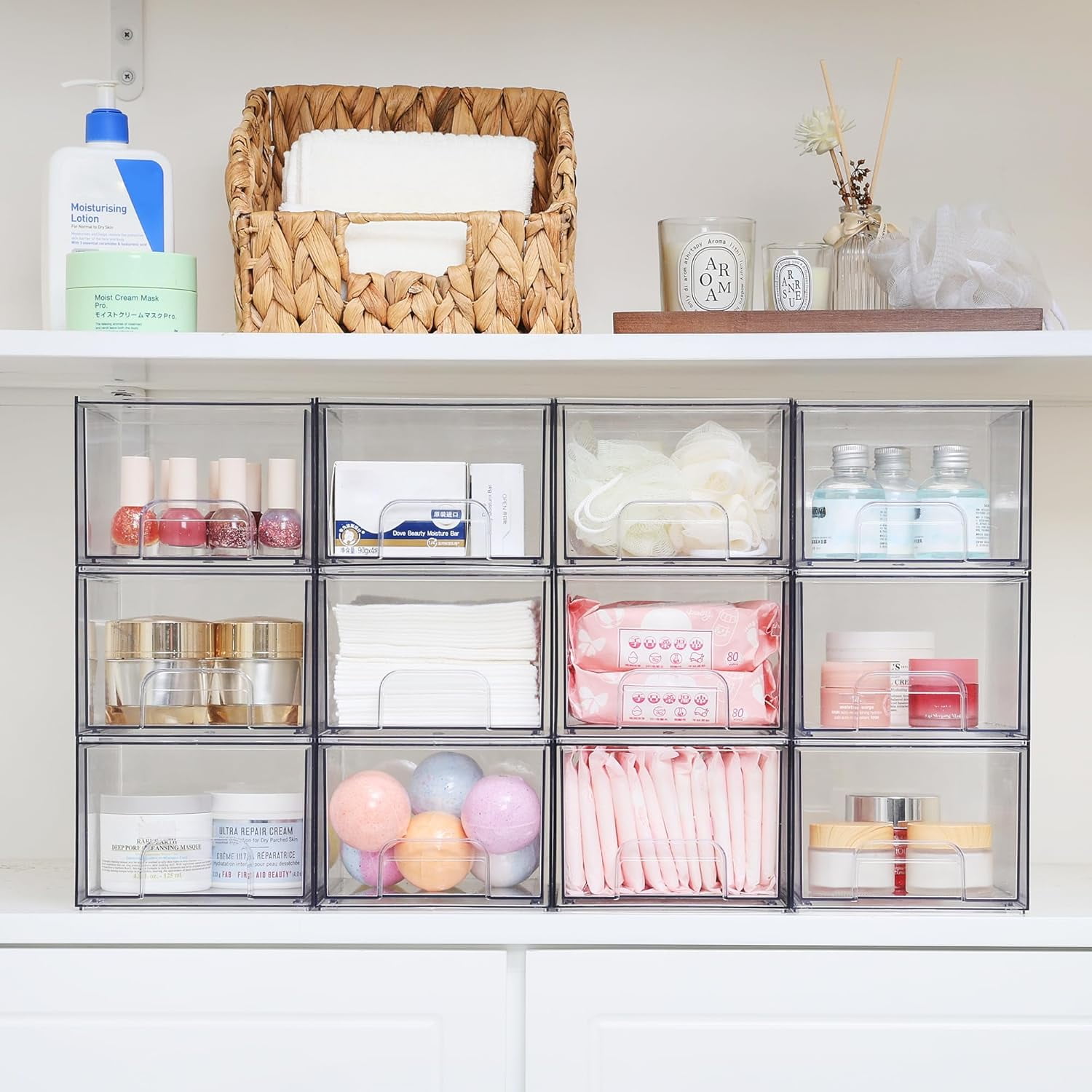 2 Pack Clear Stackable Storage Drawers, 4.4'' Tall Acrylic Bathroom Makeup Organizer,Plastic Storage Bins For Vanity, Undersink, Kitchen Cabinets, Pantry, Home Organization