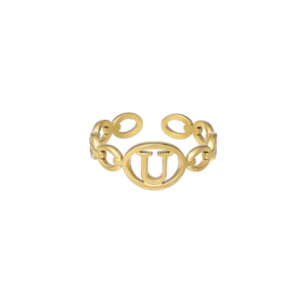 Anillo de 26 letras chapado en oro de acero de titanio Anillo de dedo índice de apertura en inglés Anillo hueco Wmkox8yi sjalhkljlk1984