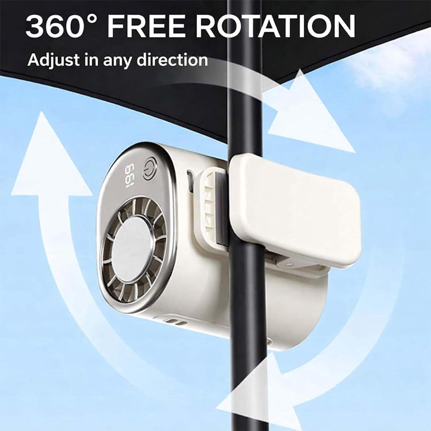 Car Clip On Air Conditioner Fan with LED Display – 360° Rotation, 199 Speeds, USB Rechargeable, 16℃ Semi-Cooling, Detachable Wide Clamp for Car, Camping