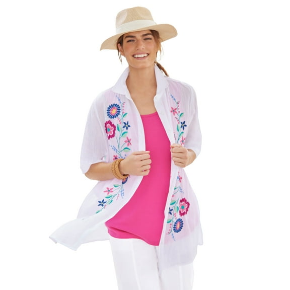 Woman Within Plus Size Embroidered Gauze Shirt