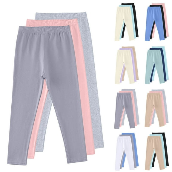 HAOTAGS Girls 3-pack Leggings, Casual Solid Color Stretchy Elastic Waist Trousers Gray 7-8T