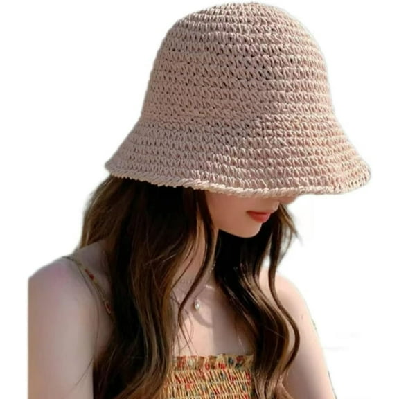 YooGuoGuo Women Straw Sun Hat Y2K Aesthetic Summer Beach Hat Foldable Woven Bucket Hat Fishing Hat Summer Vacation Accessories